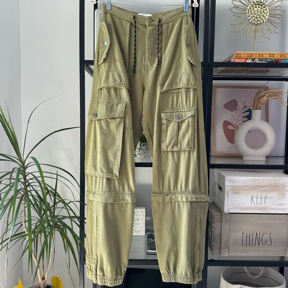 Zara Khaki Olive Green Mid Rise Straight Leg Slouchy Transformable Cargo Pants 2 - Picture 2 of 13